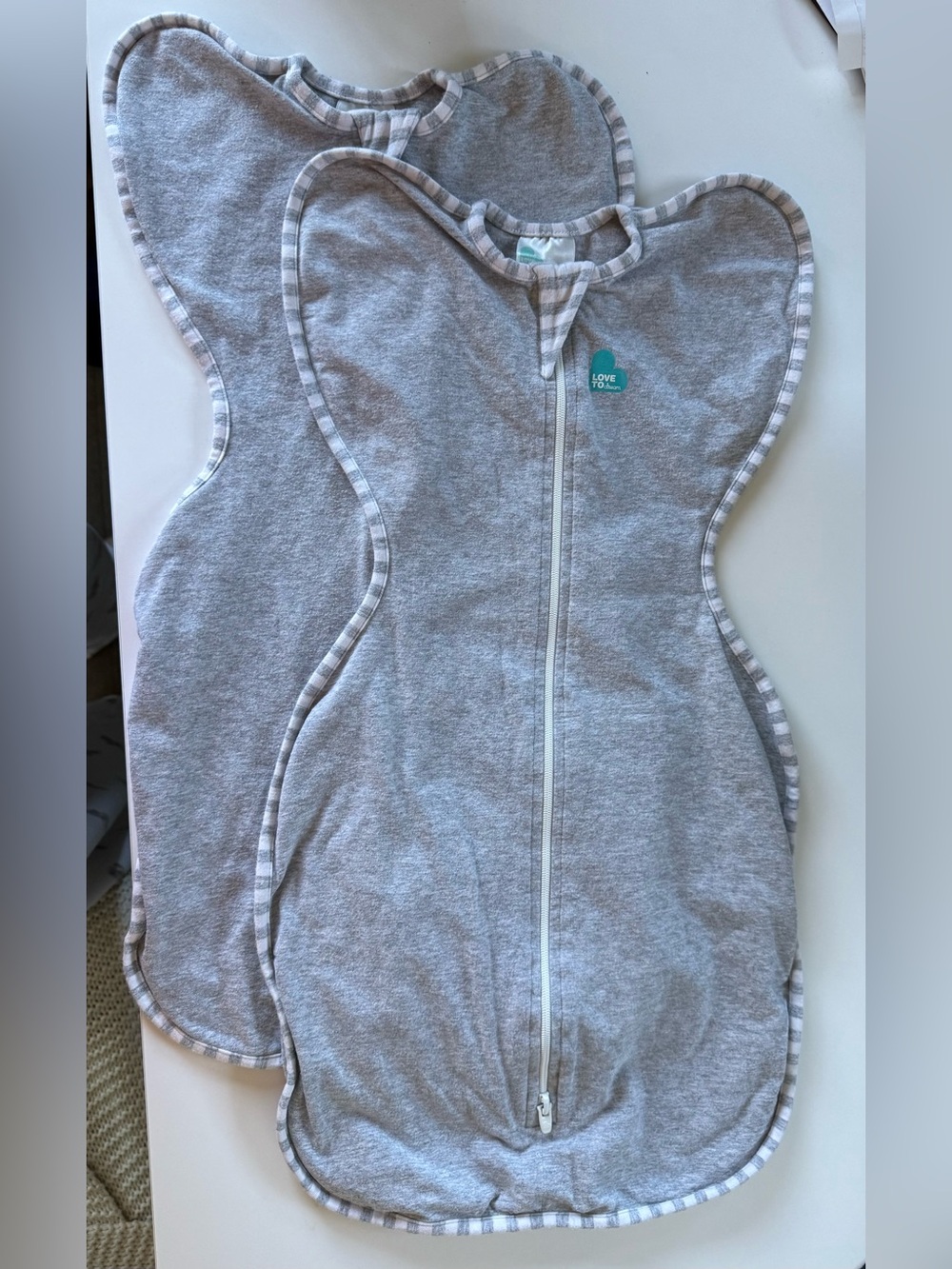 Love to Dream Gray Heather Swaddle Sack with Stripe Trim